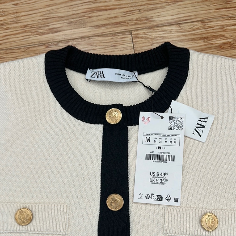 Zara Cream and Black Button-Up Cardigan - Picture 2 of 4